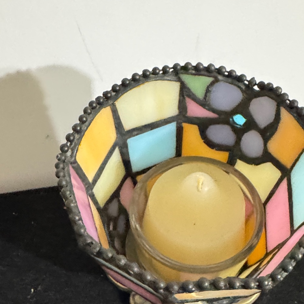 PartyLite Hydrangea Tiffany Style Stained Glass Votive Tea Light Candle Holder - Picture 6 of 10